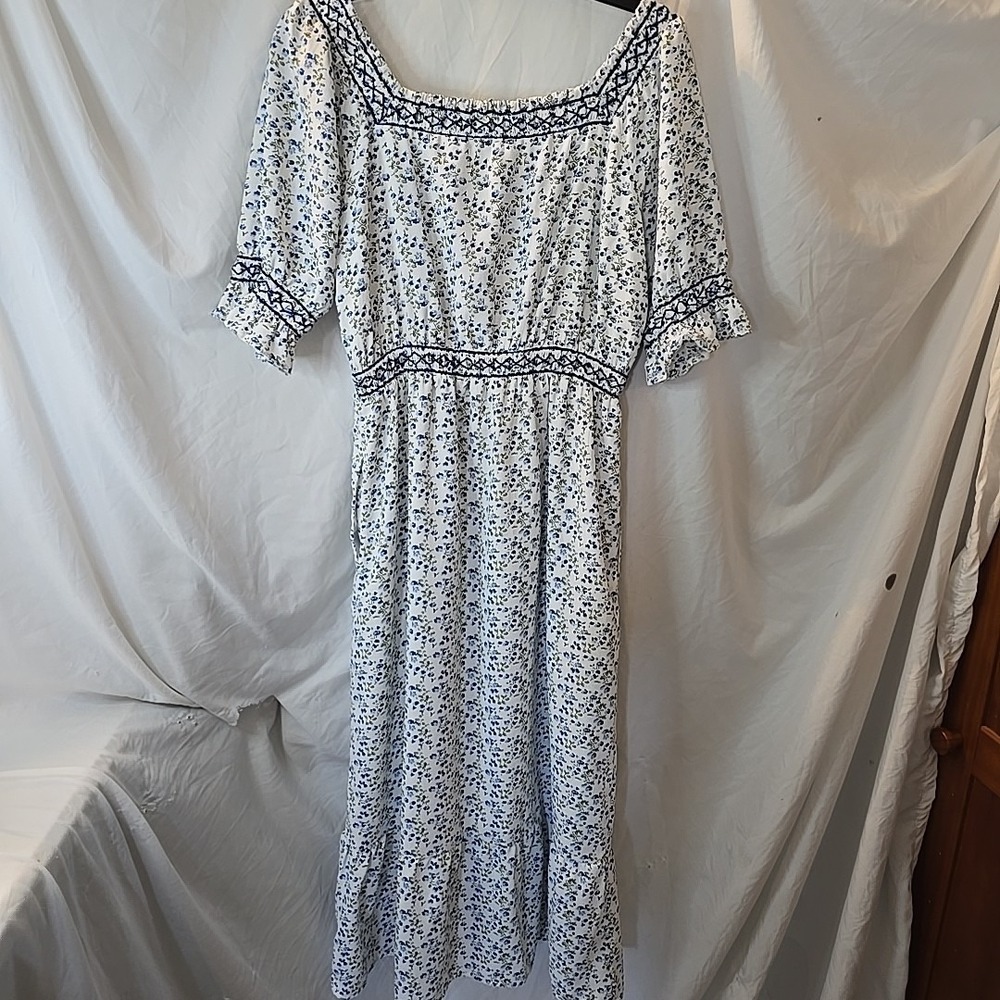 Roolee Women's Long Floral Dress Blue/white Cottagecore Peasant Fairy Sz M - Picture 10 of 16